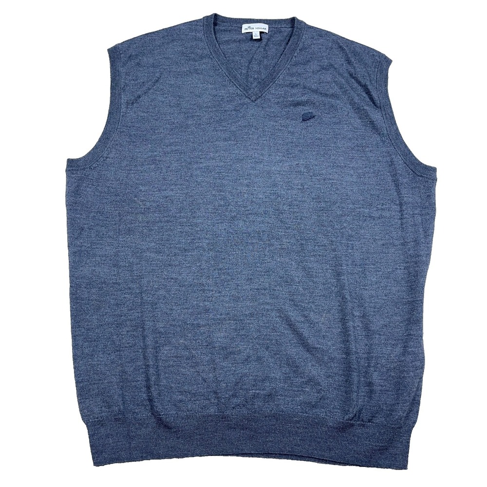 Peter Millar Sweater Vest Men Large Gray Merino Wool Lyocell‎ Bend Knit V Neck